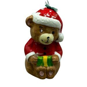 Vintage Ceramic Santa Bear bell Figurine decor By Gifto Inc made in Tawain READ